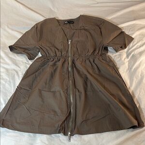 Zara Taupe Zip-Front Dress